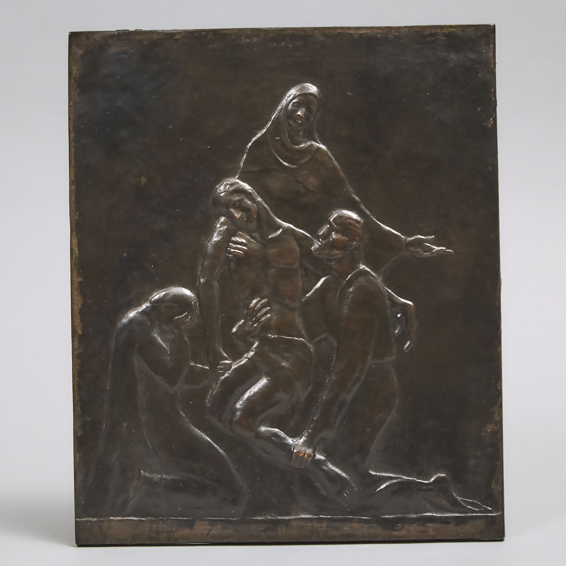 Continental School Patinated Bronze Relief Plaque of the Deposition of Christ, 19th/early 20th century