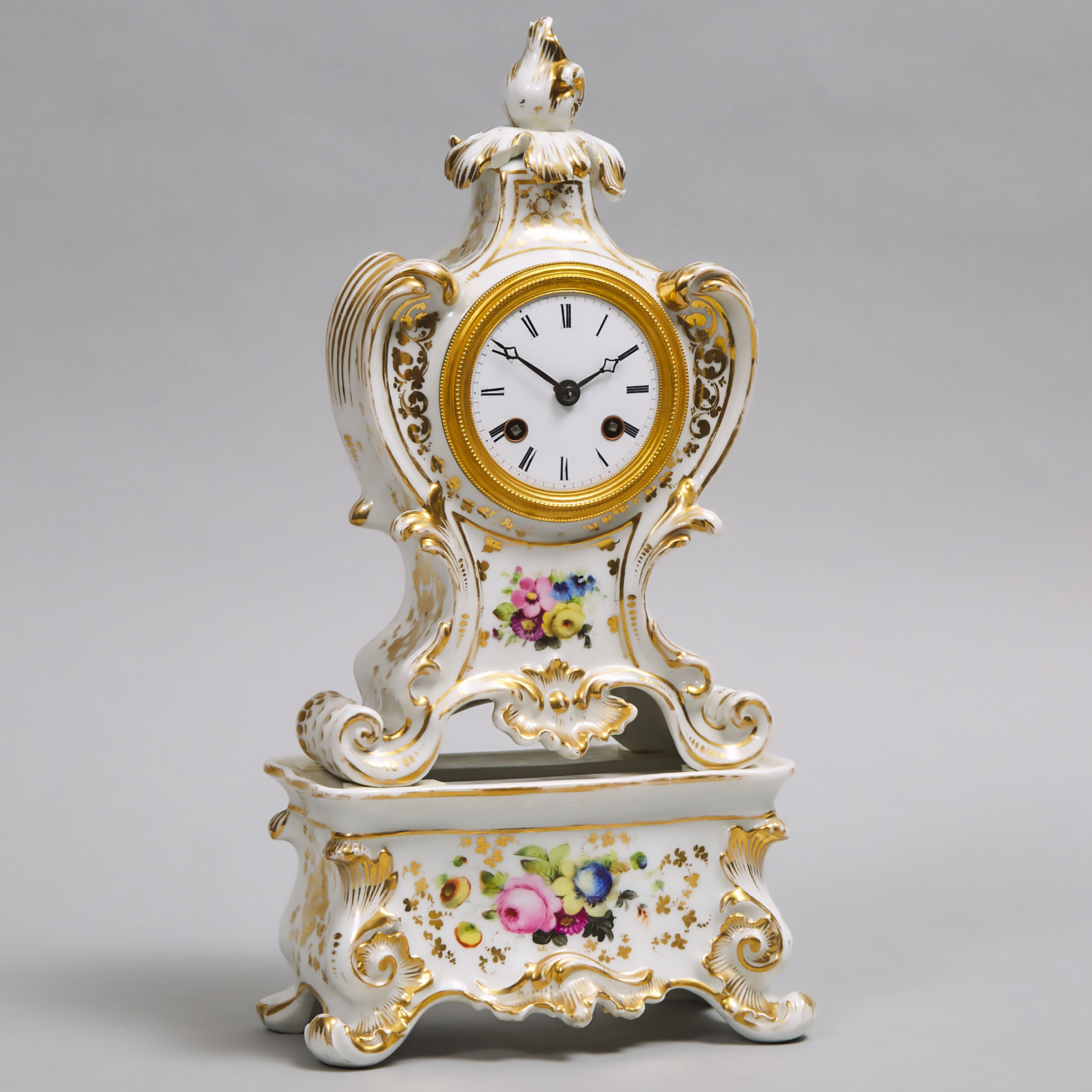 French Rococo Style Porcelain Mantle Clock, 19th/early 20th century