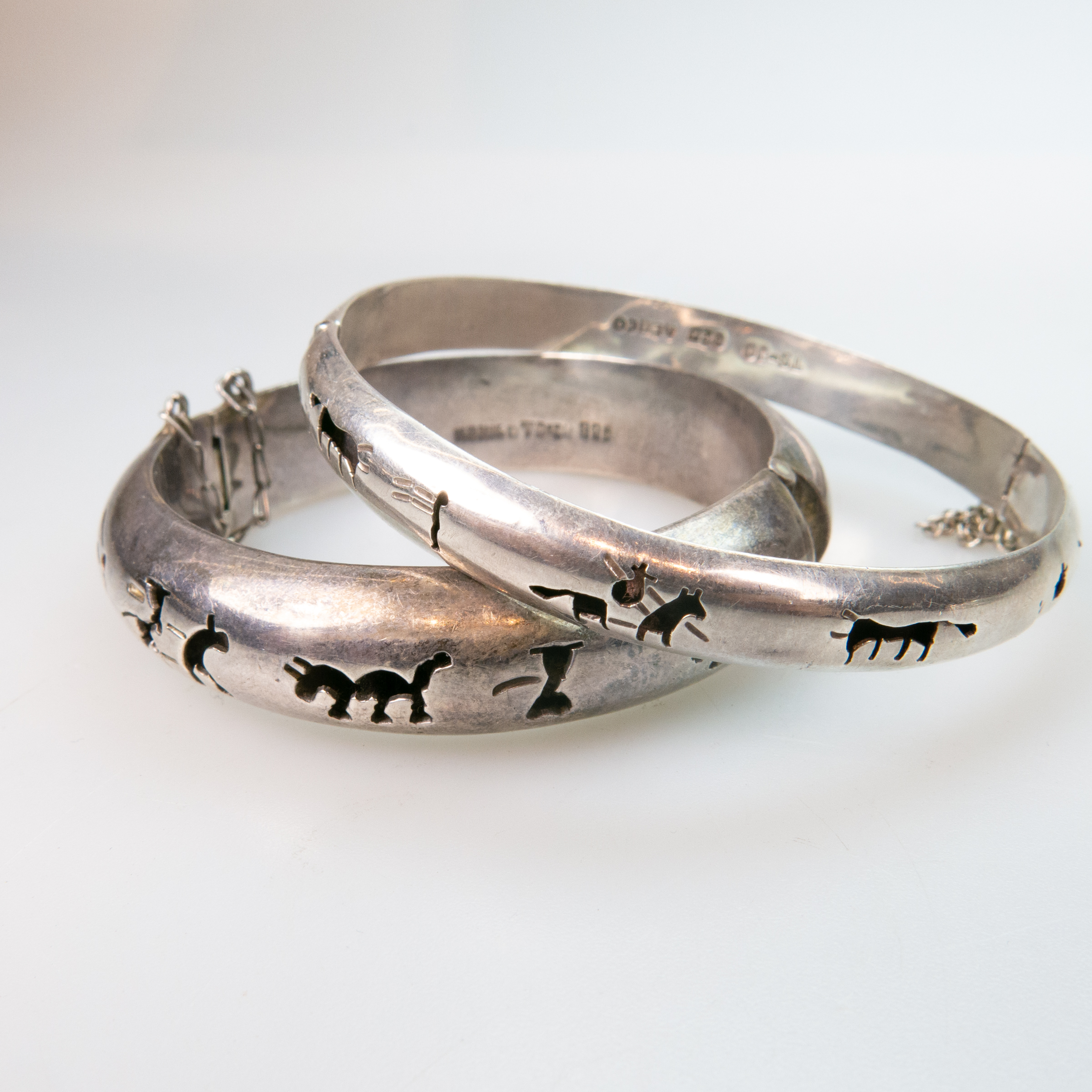 5 Mexican Sterling Silver Shadow Box Bangles