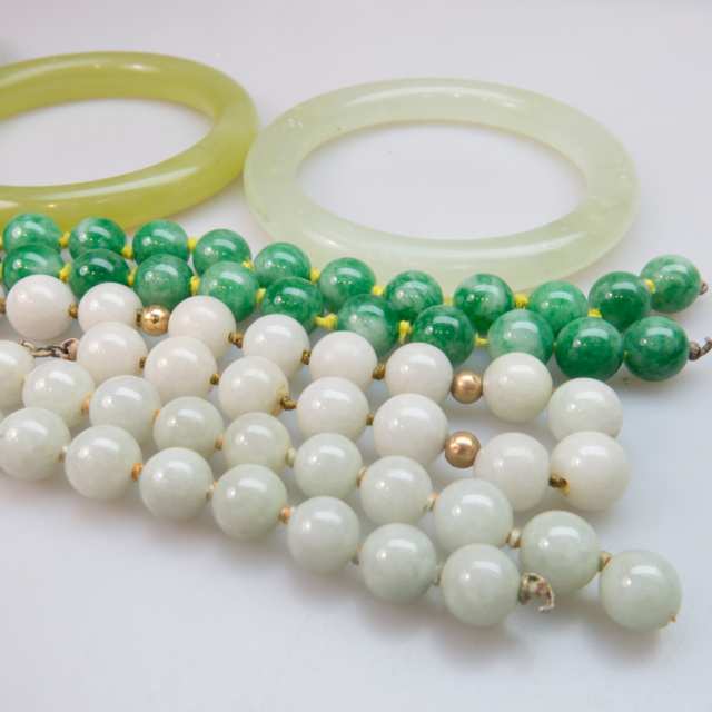 Quantity Of Jade Bangles And Bead Necklaces 