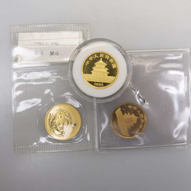 Three Chinese 1/10th Ounce Gold Coins