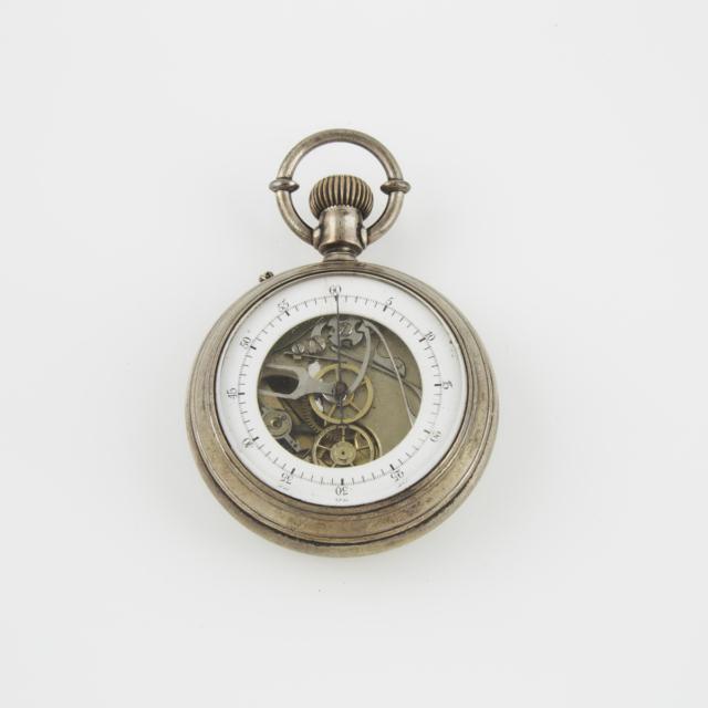 Swiss Double Dial Openface Stem Wind Pin Set Pocket Watch With Chronograph