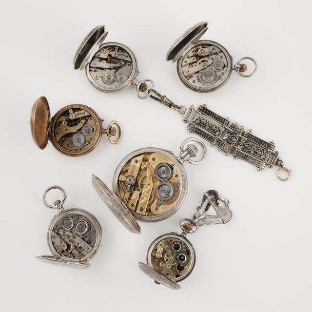 6 Various Silver-Cased Pocket Watches
