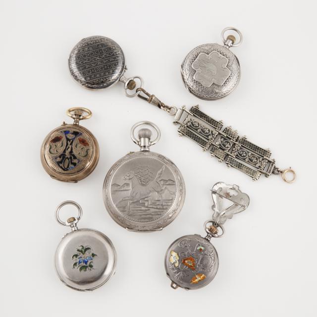 6 Various Silver-Cased Pocket Watches