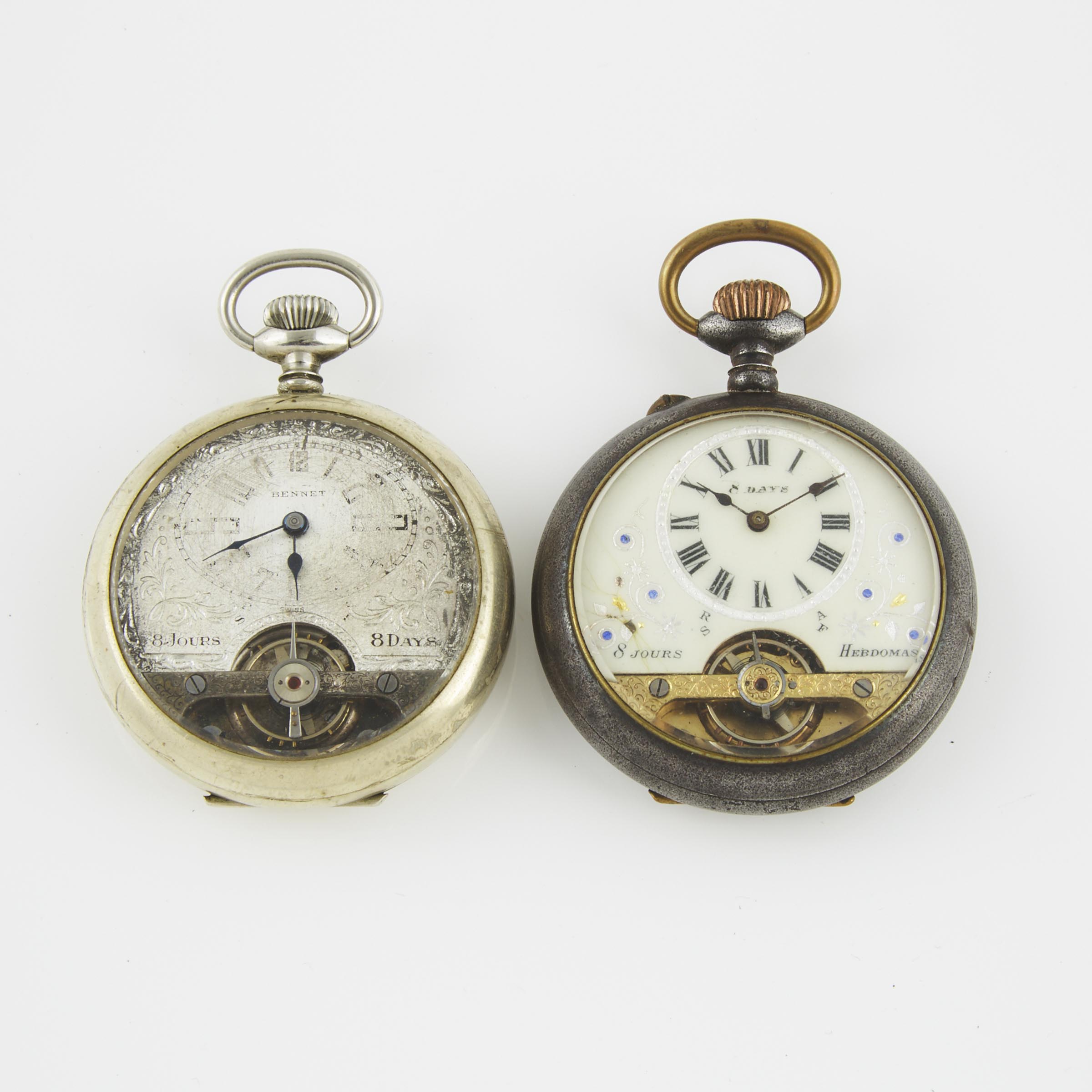 Two 8 Day Movement Openface Stem Wind Pocket Watches