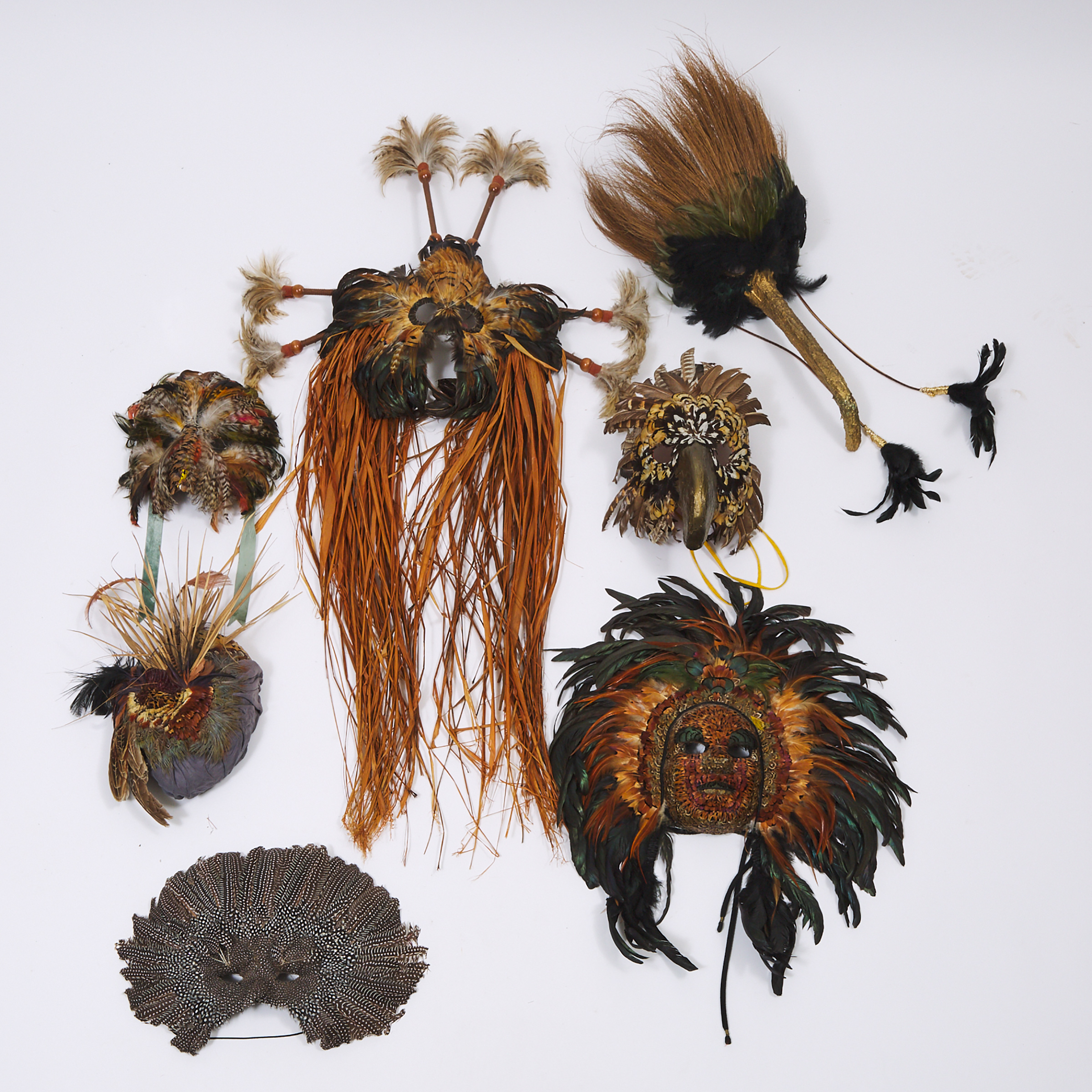 Seven Costume Feather Face Masks, c.1983