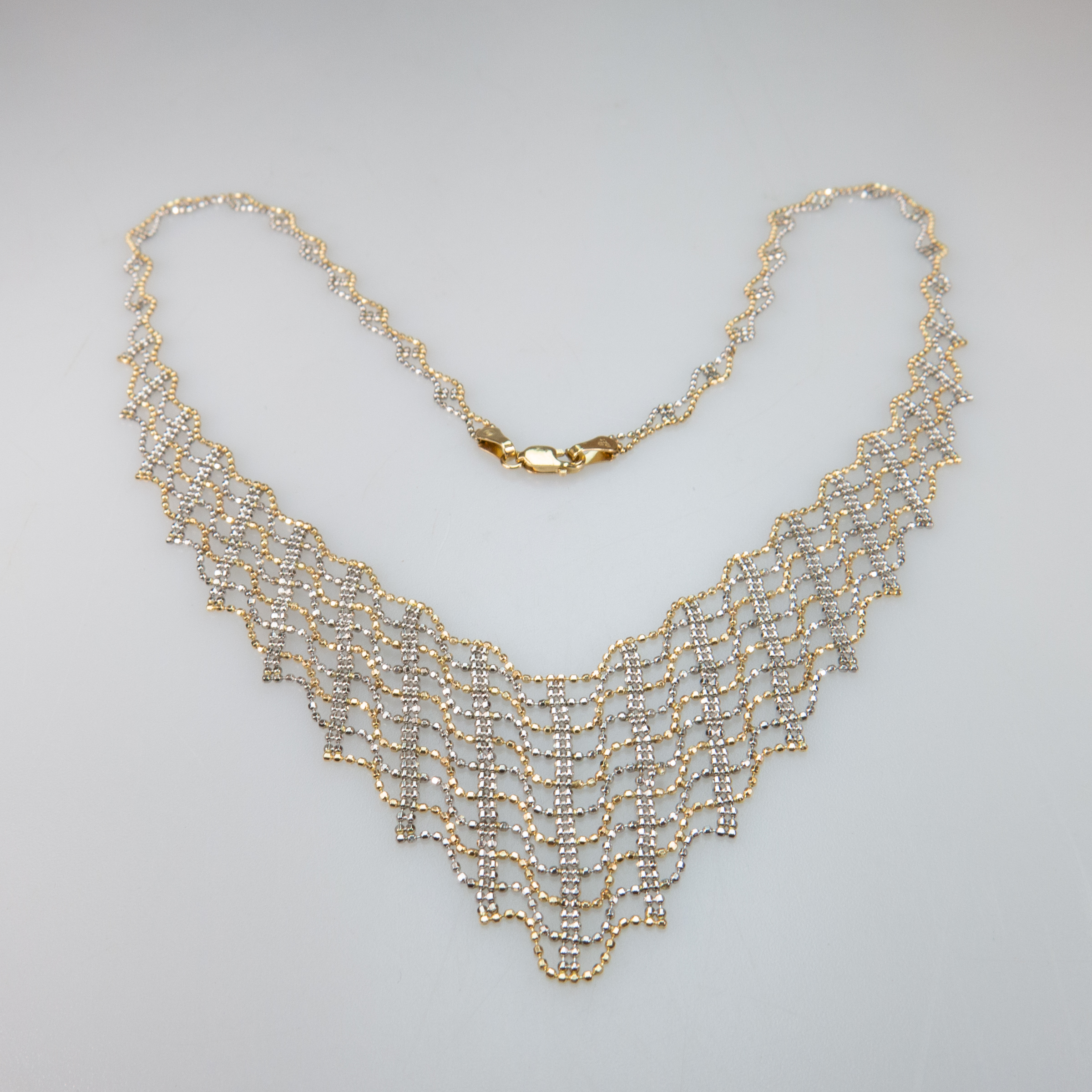 10k White And Yellow Gold Mesh Necklace