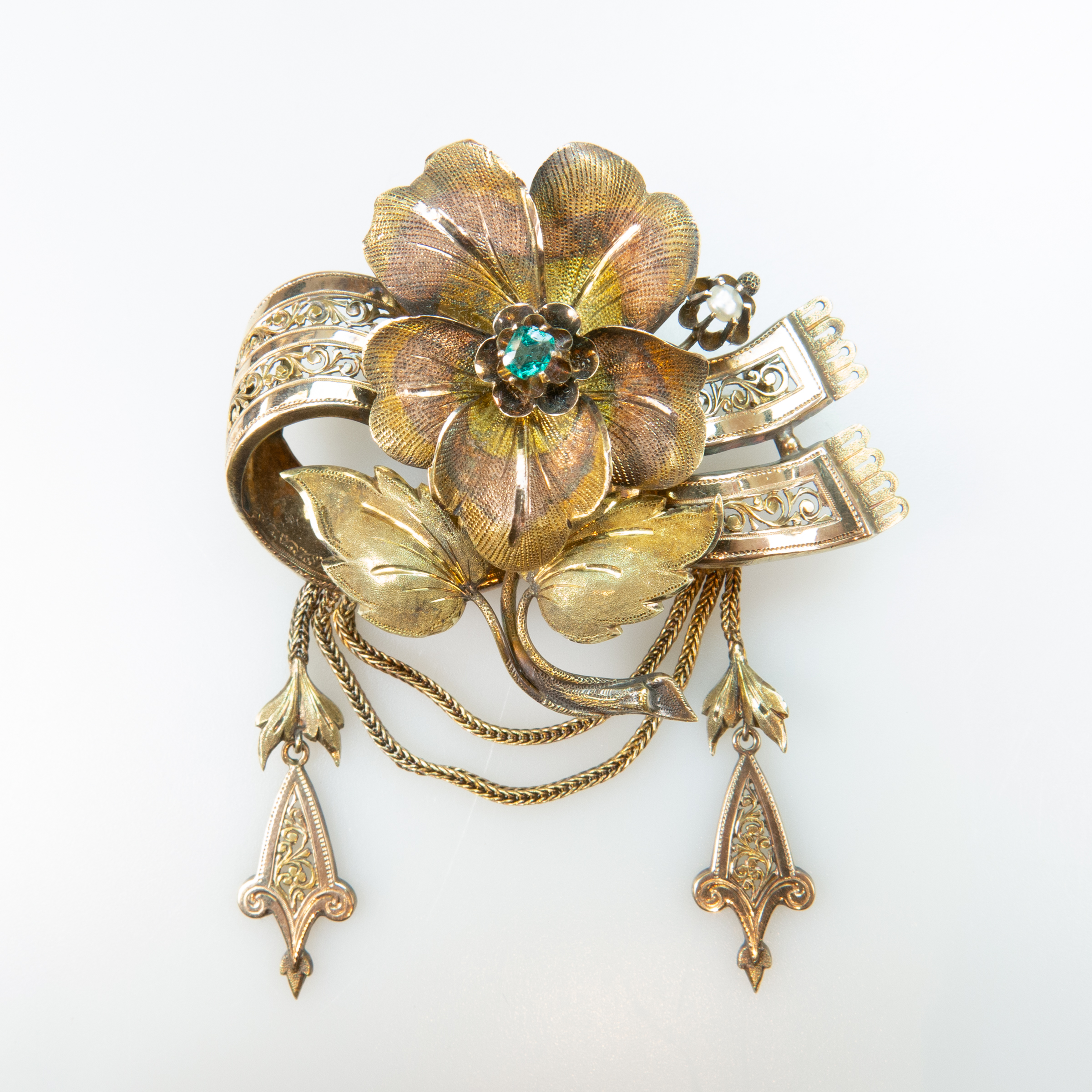 14k Yellow Gold Floral Bow Brooch