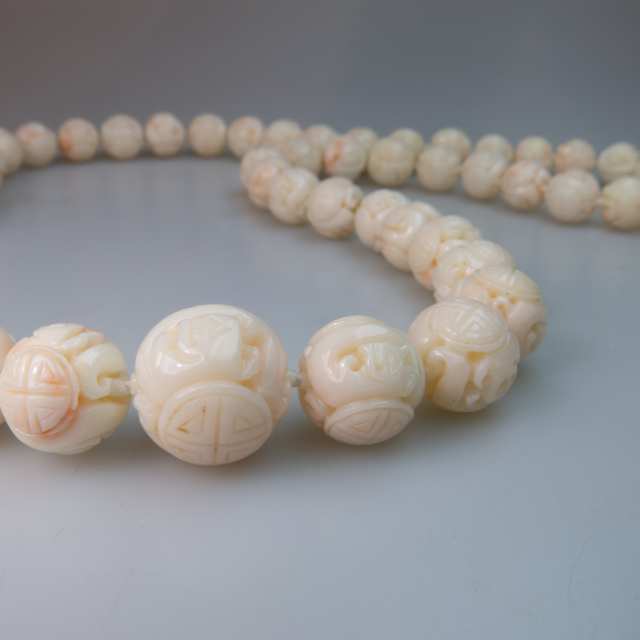 Single Endless Graduated Strand Of Carved Coral Beads