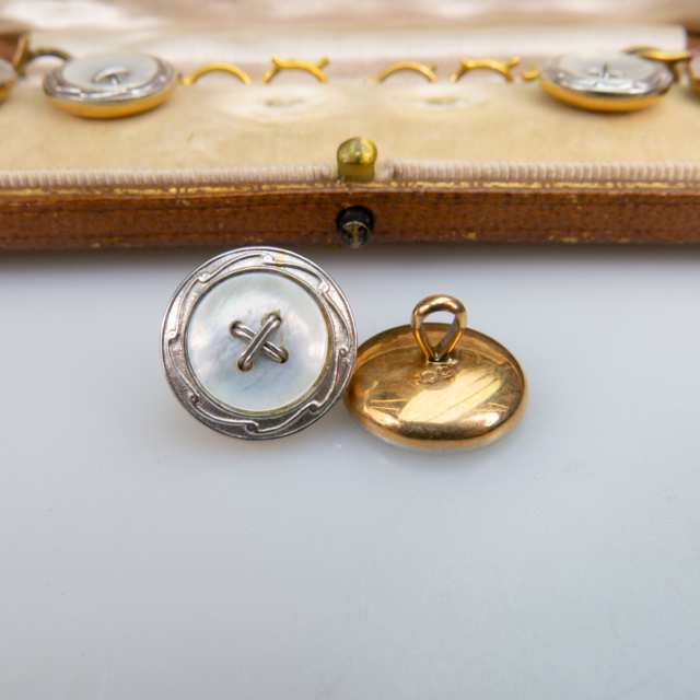 Set Of 6 English 15k Yellow Gold And Platinum Buttons