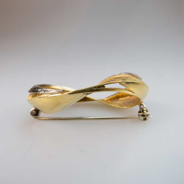 Birks Italian 18k Yellow And White Gold Oval Brooch