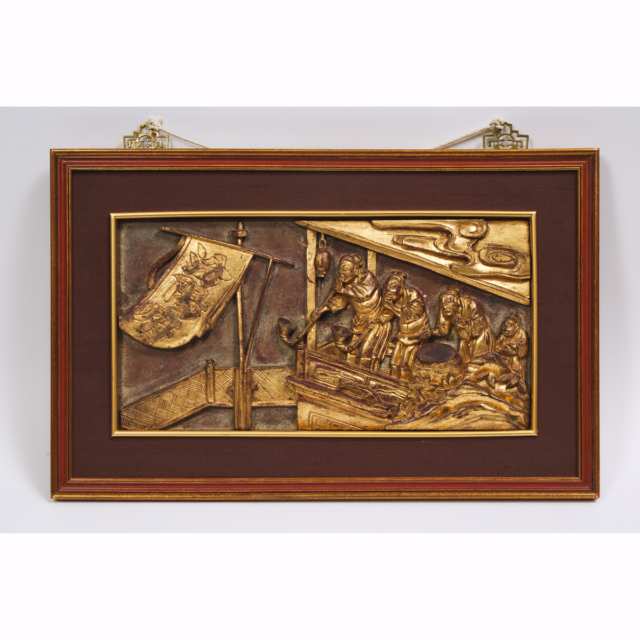 A Pair of Framed Gilt Wood Temple Carvings, 19th Century