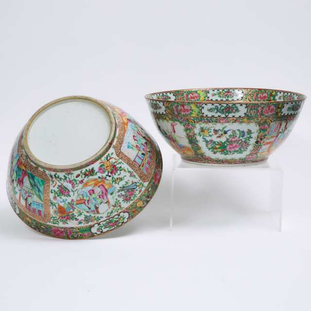 A Pair of Large Canton Famille Rose Punch Bowls, 19th Century