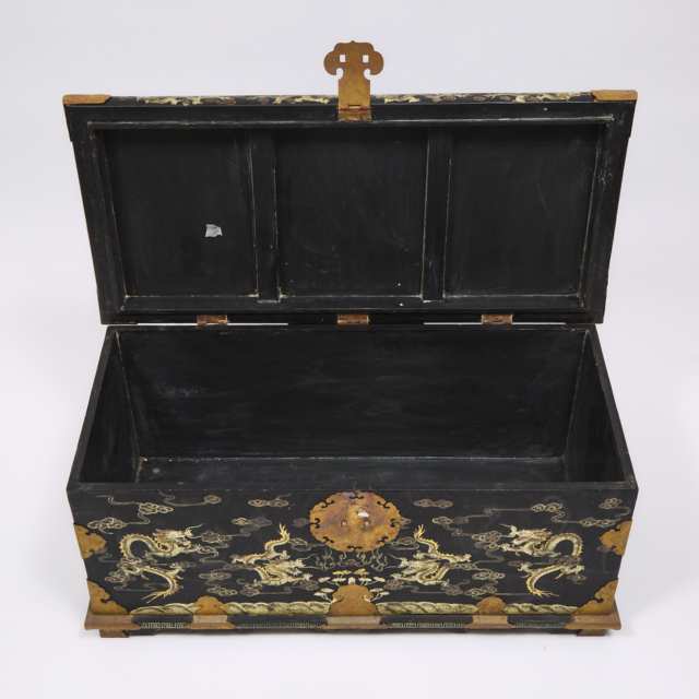A Large Gold-Painted Black Lacquer 'Dragon' Chest, 19th Century