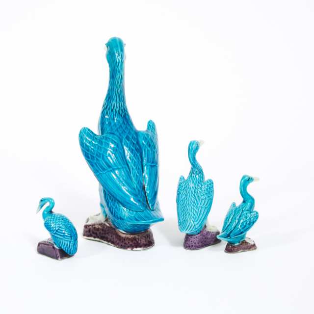 A Group of Four Turquoise Glazed Chinese Export Ducks, Late Qing Dynasty