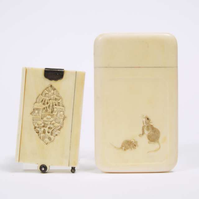 A Finely Carved Japanese 'Cats and Mice' Card Case, together with a Chinese Export Carved Dance Card, 19th Century