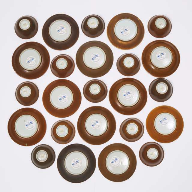 A Set of Twenty-Four 'Batavian Bamboo and Peony' Pattern Teabowls and Saucers from the Nanking Cargo, Qianlong Period, Circa 1750