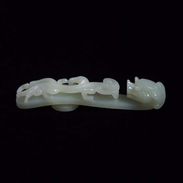 A Finely Carved White Jade Chilong Belt Hook