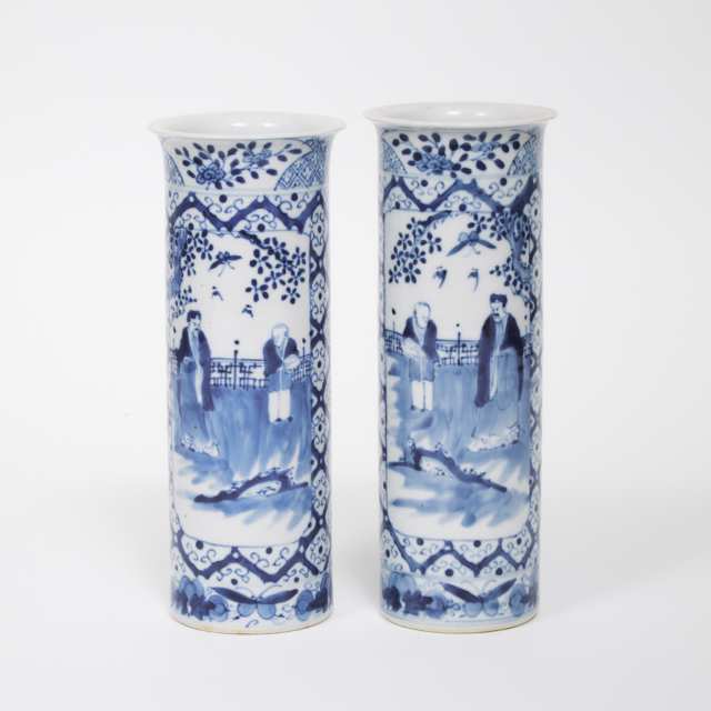A Pair of Blue and White Sleeve Vases, Late Qing Dynasty