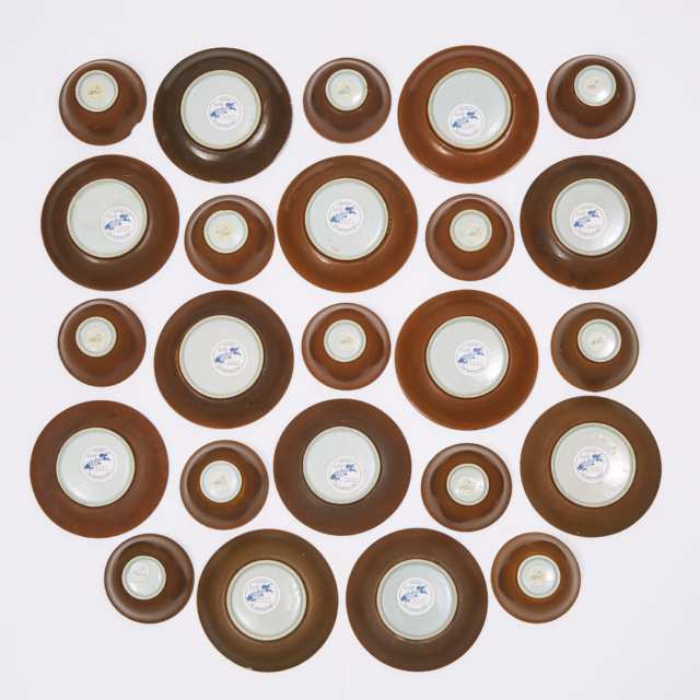 A Set of Twenty-Four 'Batavian Bamboo and Peony' Pattern Teabowls and Saucers from the Nanking Cargo, Qianlong Period, Circa 1750
