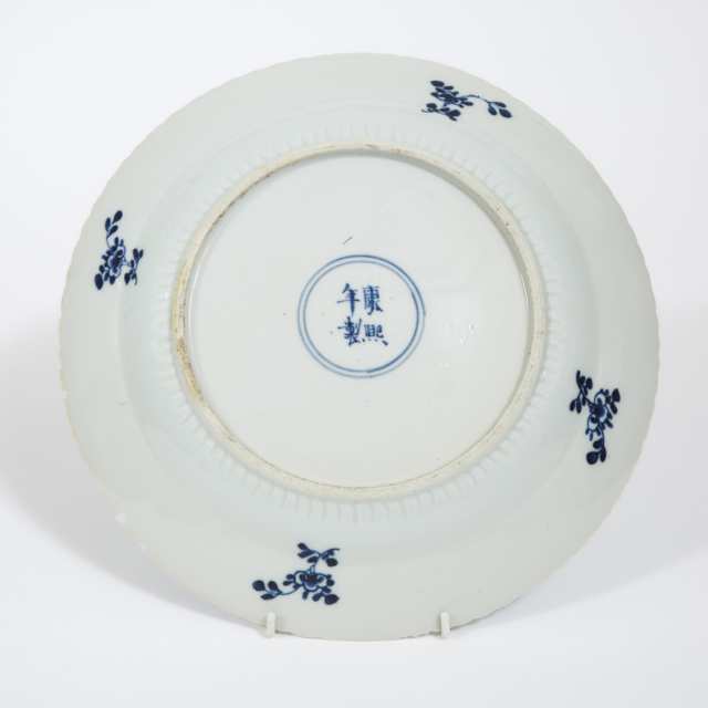 A Large Blue and White Lobed Plate, Kangxi Mark and Period, Qing Dynasty