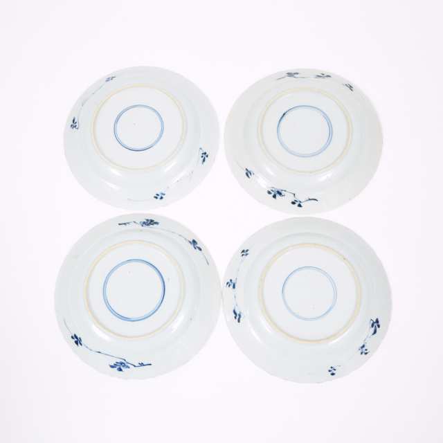 A Set of Four Blue and White Dishes with Floral Panels, 18th Century