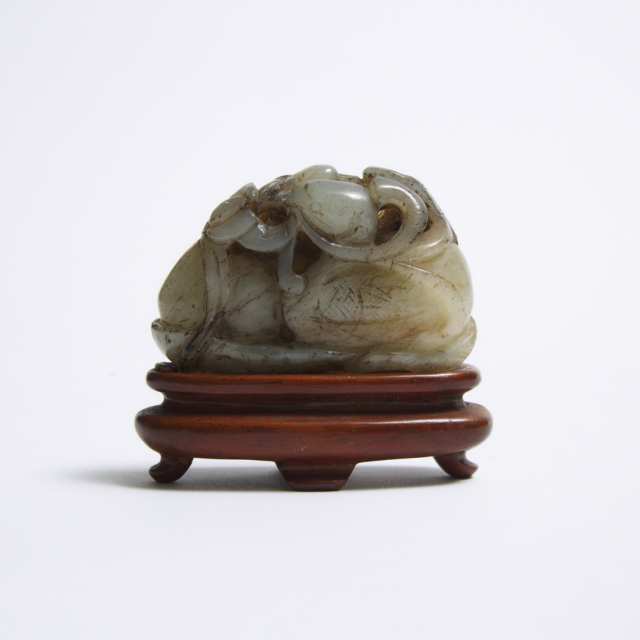 A Mottled Grey Jade Carving of Two Ducks, Ming Dynasty or Later