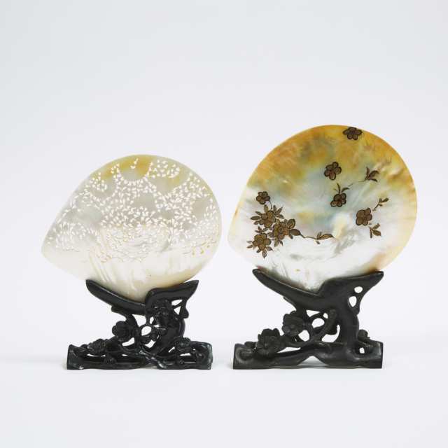 Two Chinese Mother-of-Pearl Shells, Qing Dynasty