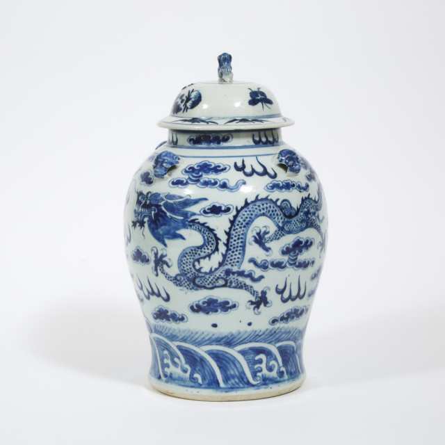 A Blue and White 'Dragon' Jar and Cover, Late Qing Dynasty