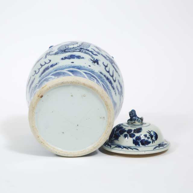 A Blue and White 'Dragon' Jar and Cover, Late Qing Dynasty
