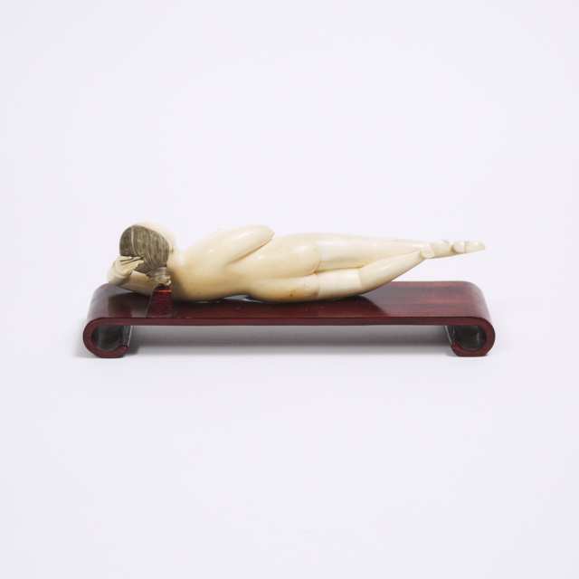 A Chinese Ivory Carved Reclining Lady, 'Doctor's Doll', 19th Century