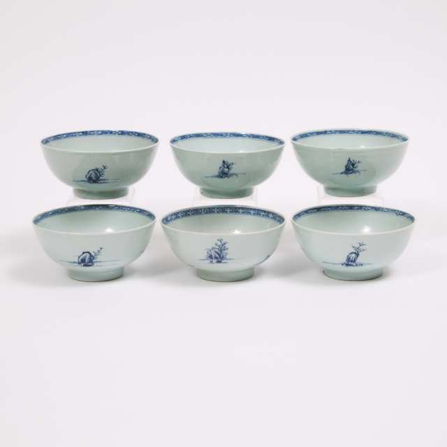 A Set of Six 'Scholar on Bridge' Pattern Small Bowls from the Nanking Cargo, Qianlong Period, Circa 1750