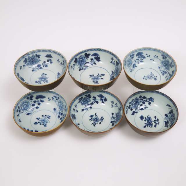 A Set of Six 'Batavian' Floral Bowls from the Nanking Cargo, Qianlong Period, Circa 1750