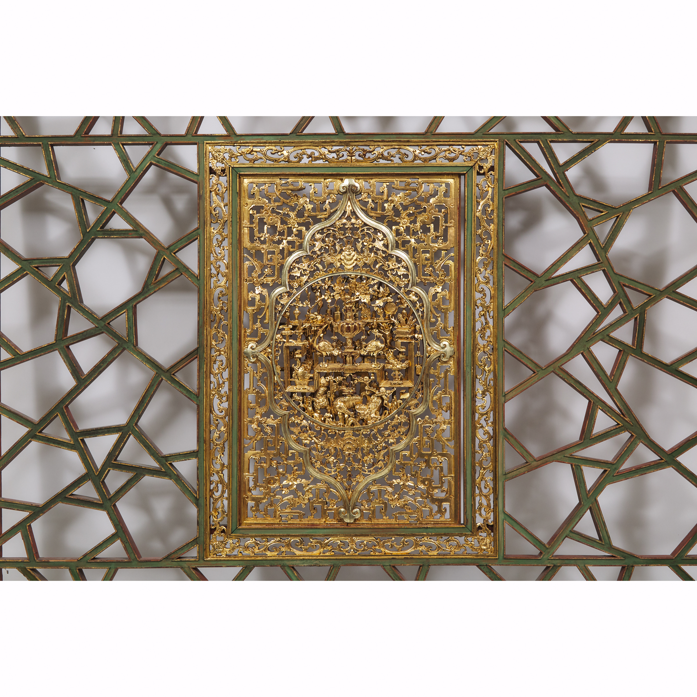 A Gilt and Polychrome Wood Carved Chinese Canopy Bed Roof Panel, 19th/Early 20th Century