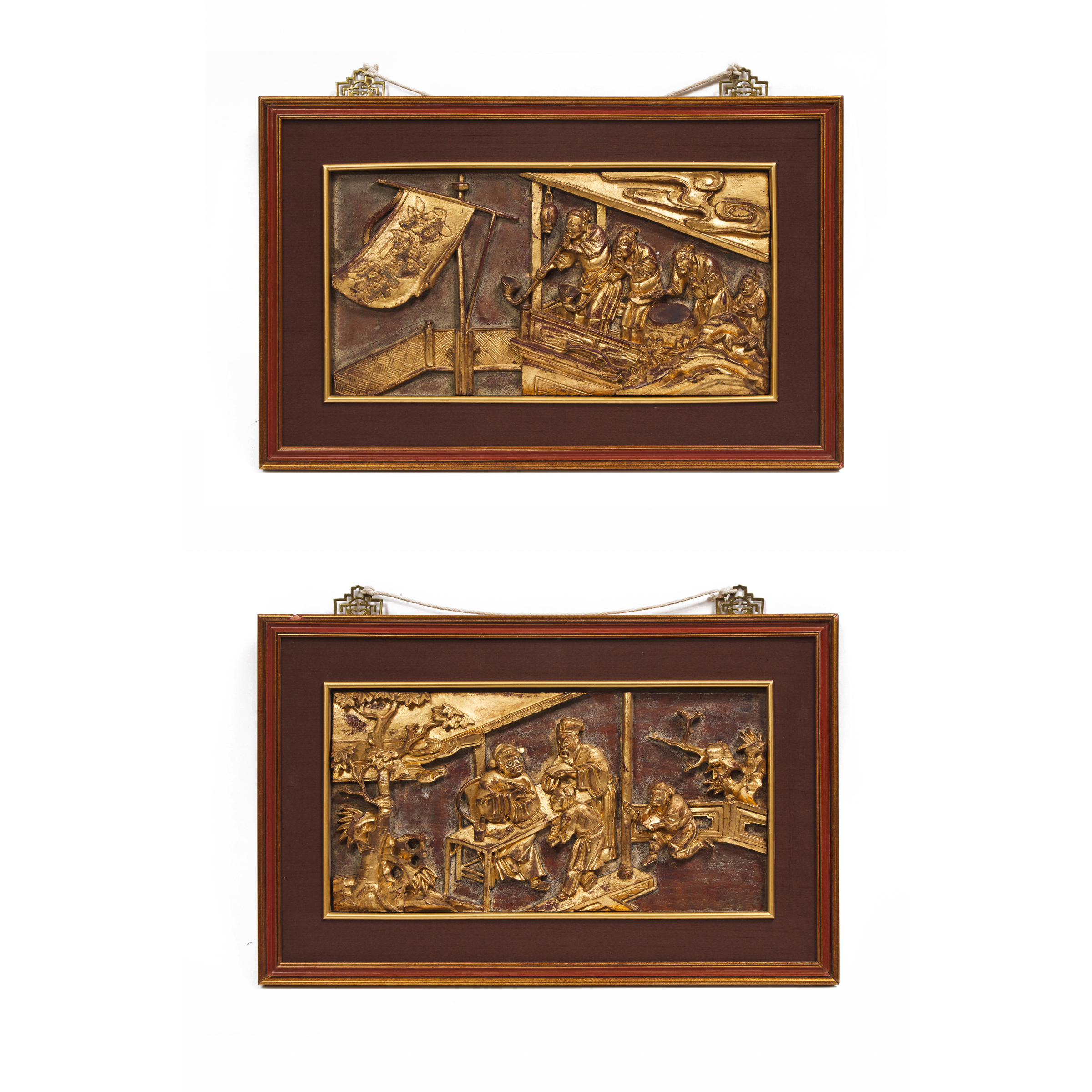 A Pair of Framed Gilt Wood Temple Carvings, 19th Century