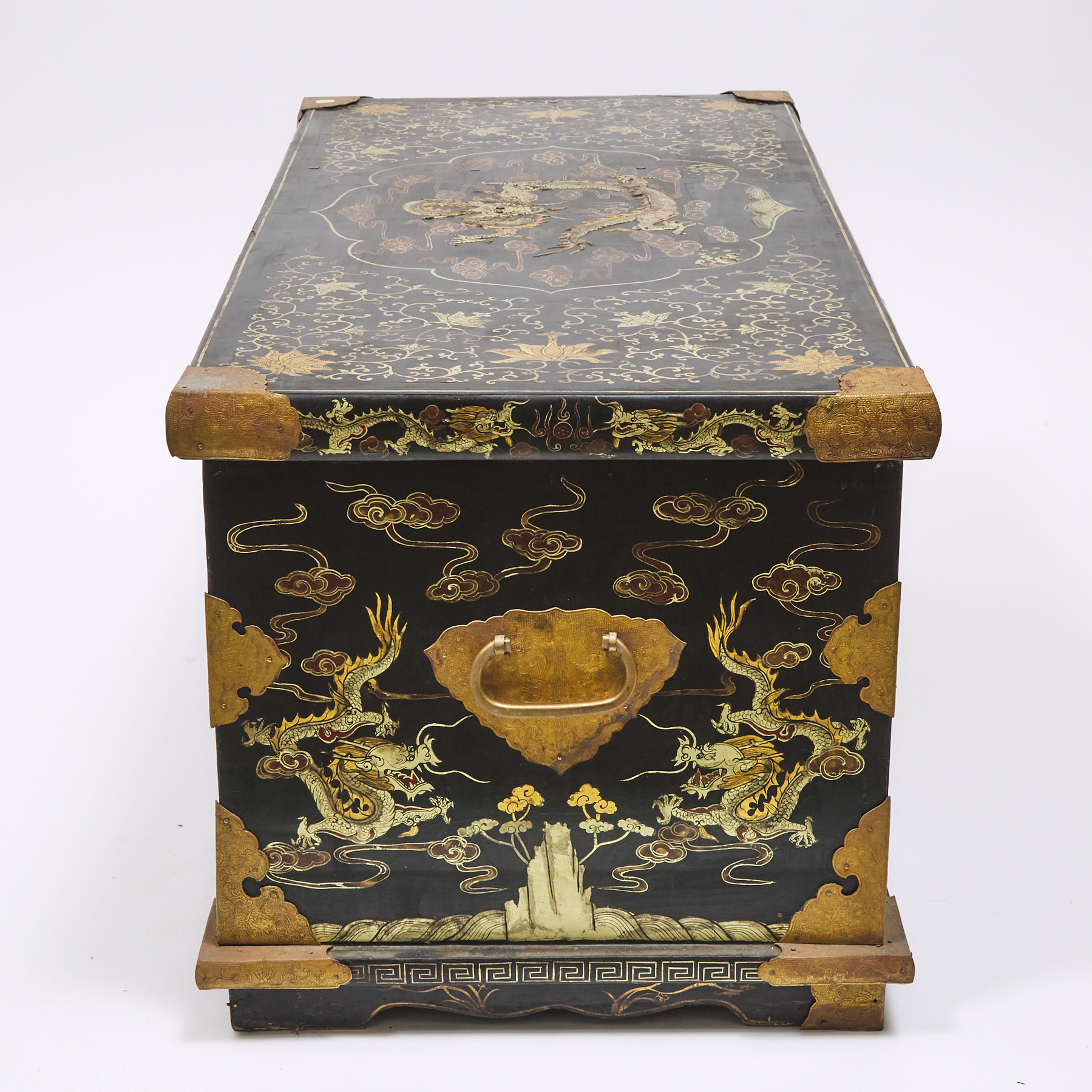 A Large Gold-Painted Black Lacquer 'Dragon' Chest, 19th Century