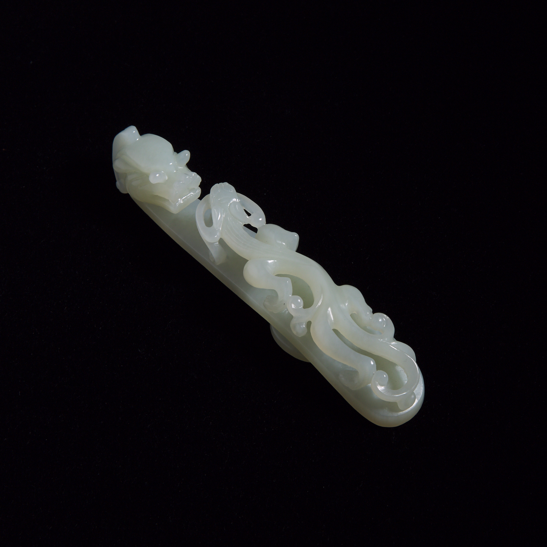 A Finely Carved White Jade Chilong Belt Hook