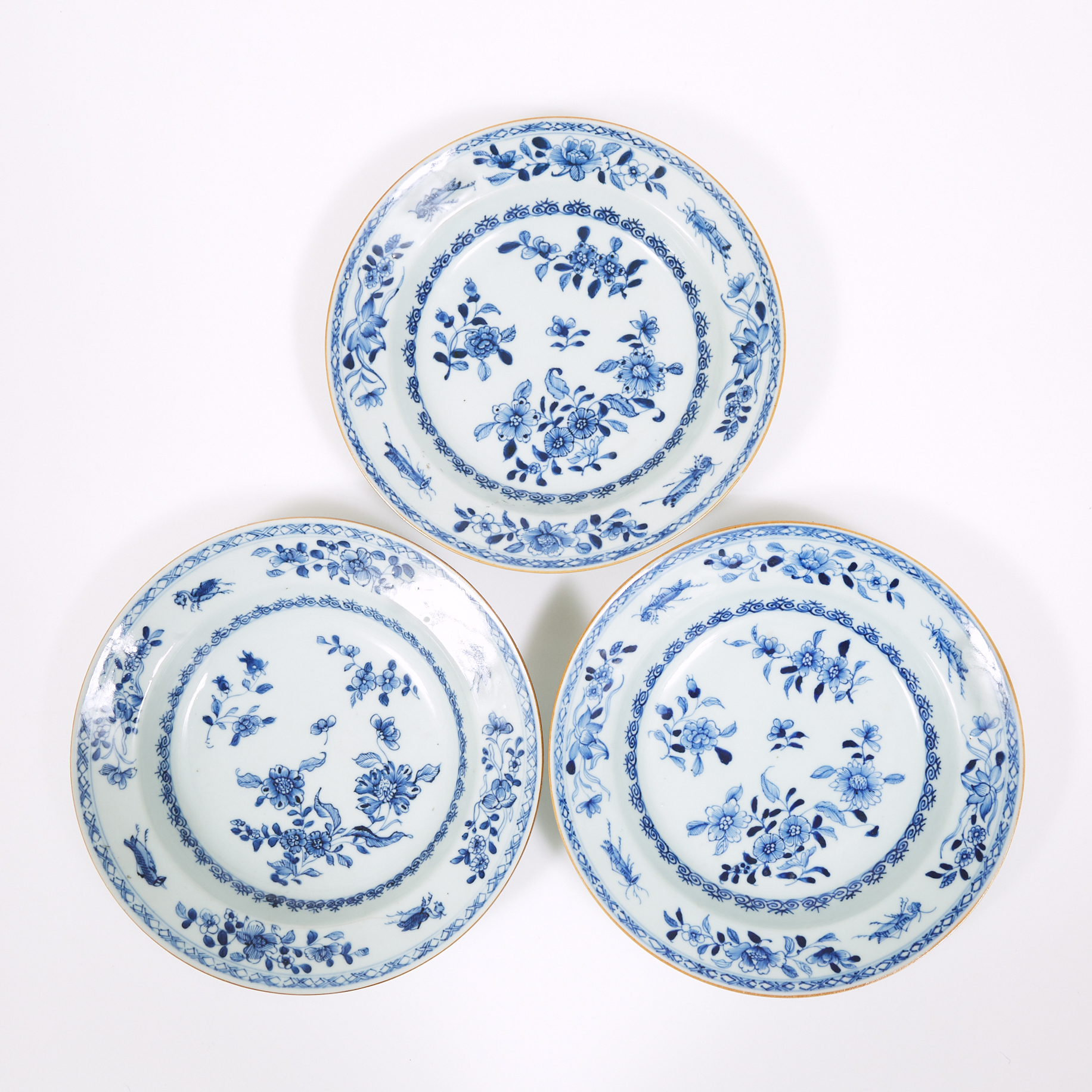 A Set of Three Blue and White 'Floral' Dishes, 18th Century
