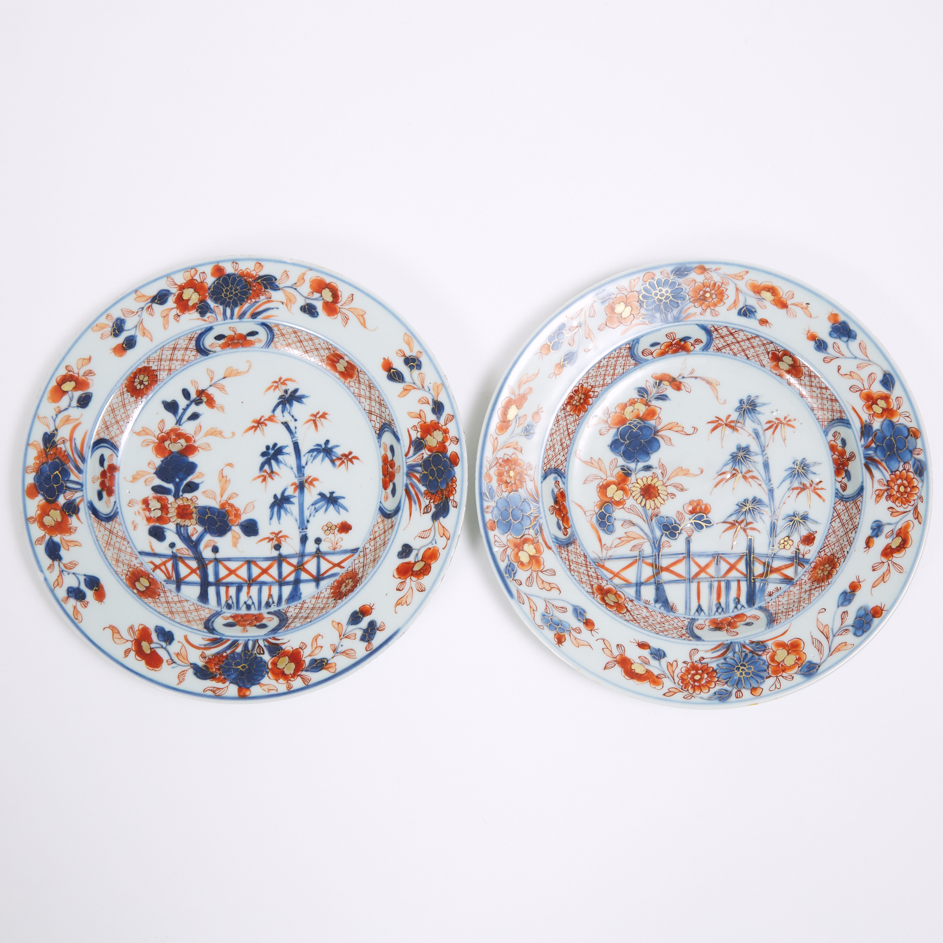 A Pair of Chinese Imari 'Bamboo and Flowers' Plates, Kangxi Period