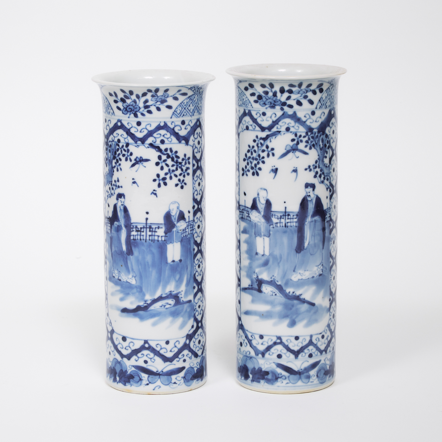 A Pair of Blue and White Sleeve Vases, Late Qing Dynasty