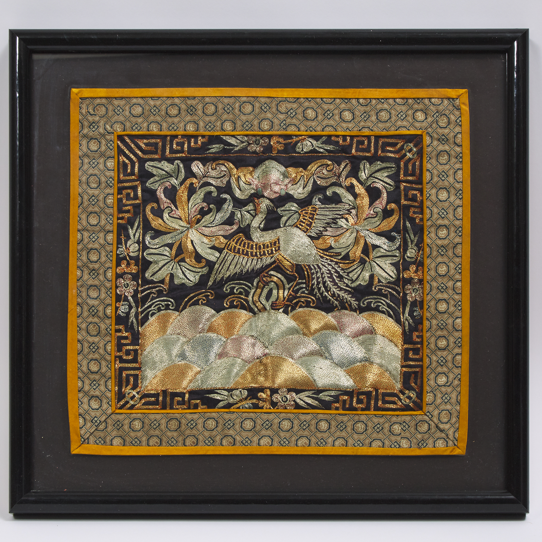 A Framed Chinese Silk Embroidered Rank Badge, 19th Century or Later