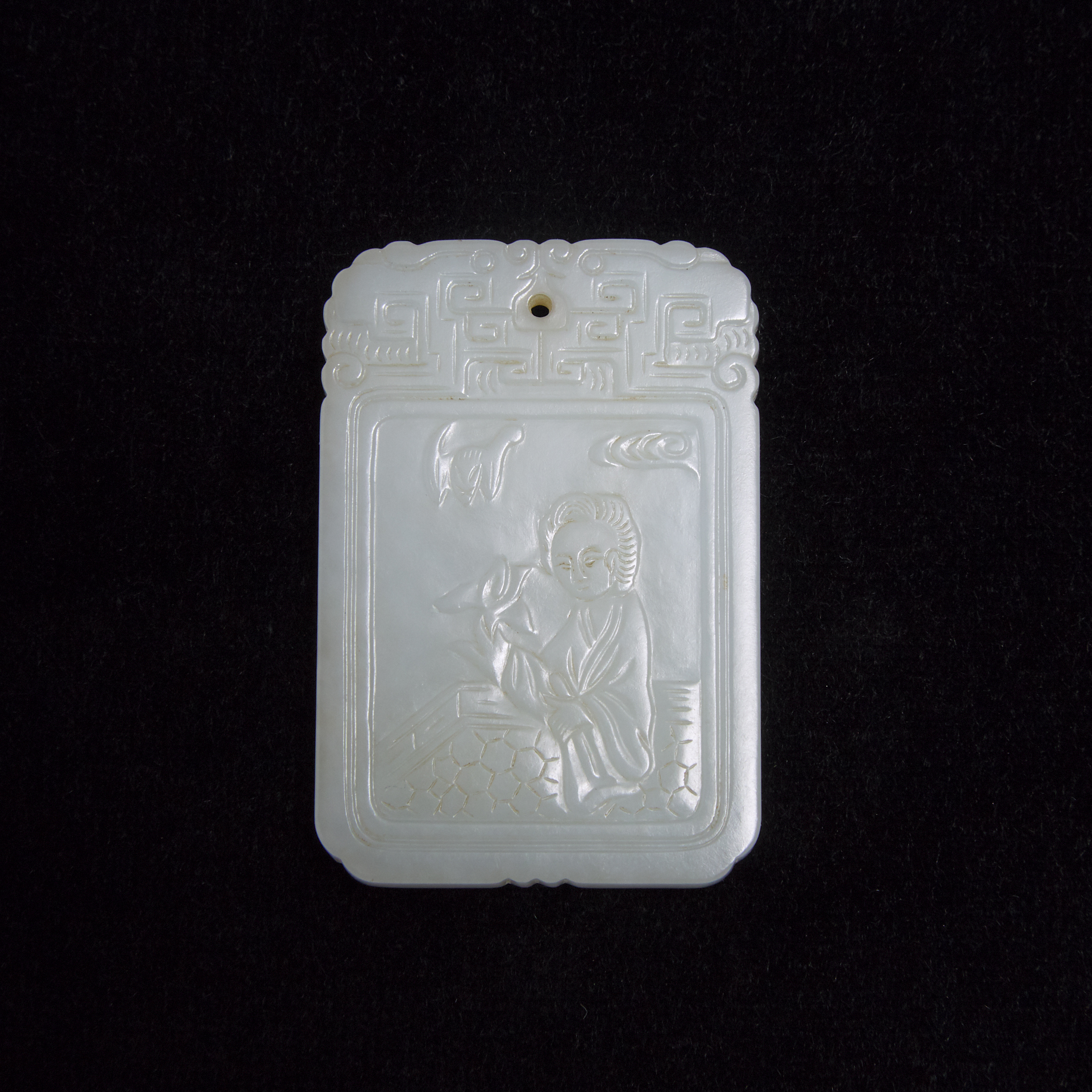 A White Jade 'Lady and Poem' Plaque