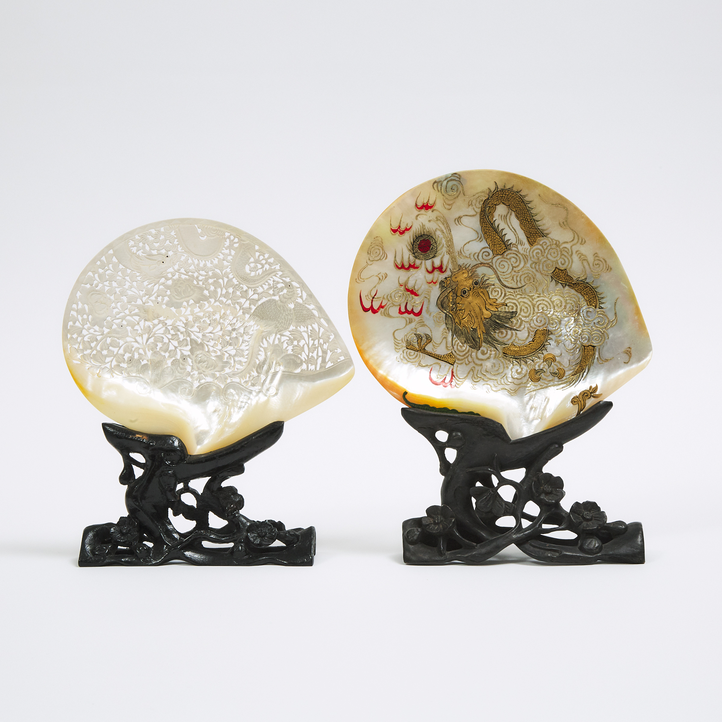 Two Chinese Mother-of-Pearl Shells, Qing Dynasty