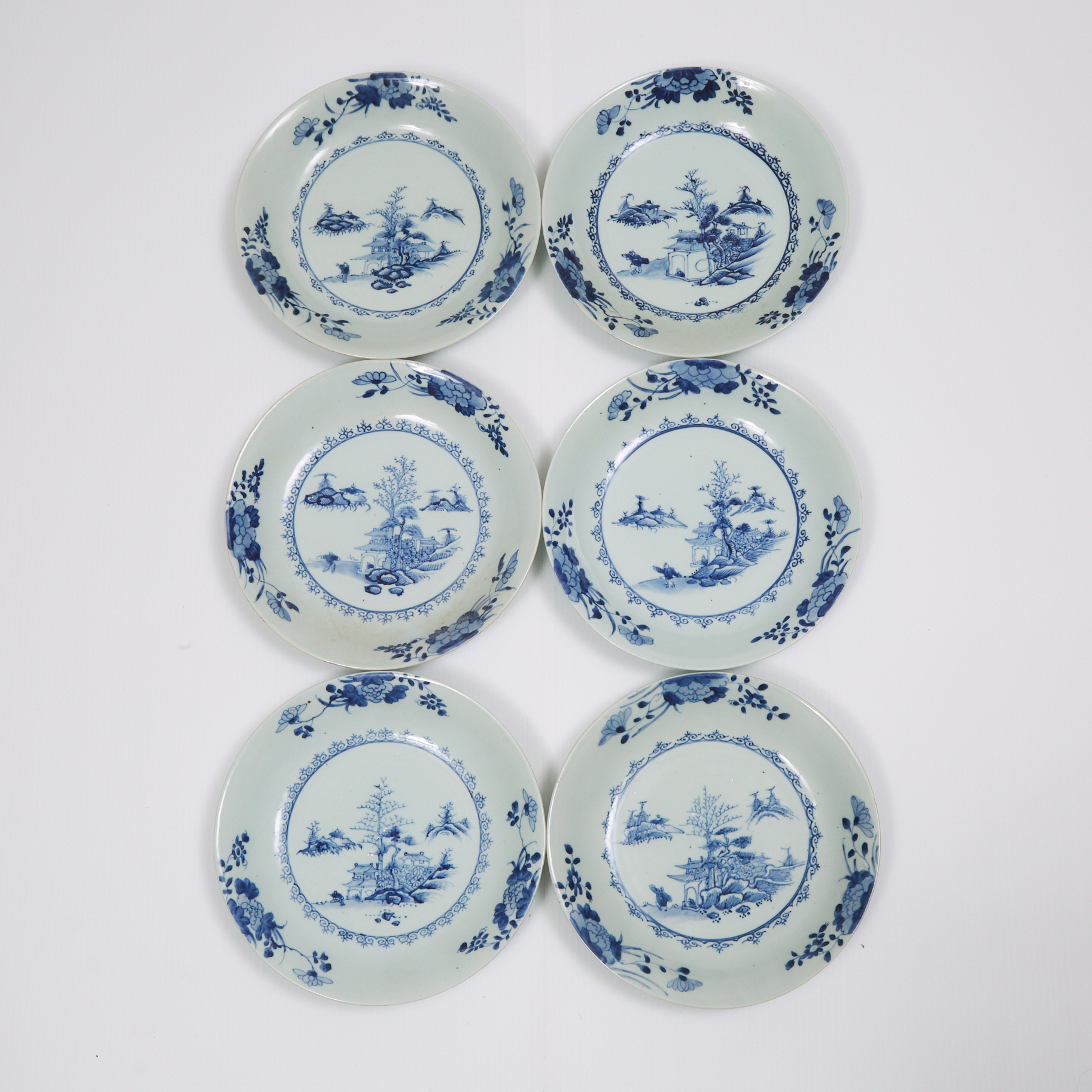 A Set of Six 'Leaping Boy' Pattern Saucer Dishes from the Nanking Cargo, Qianlong Period, Circa 1750