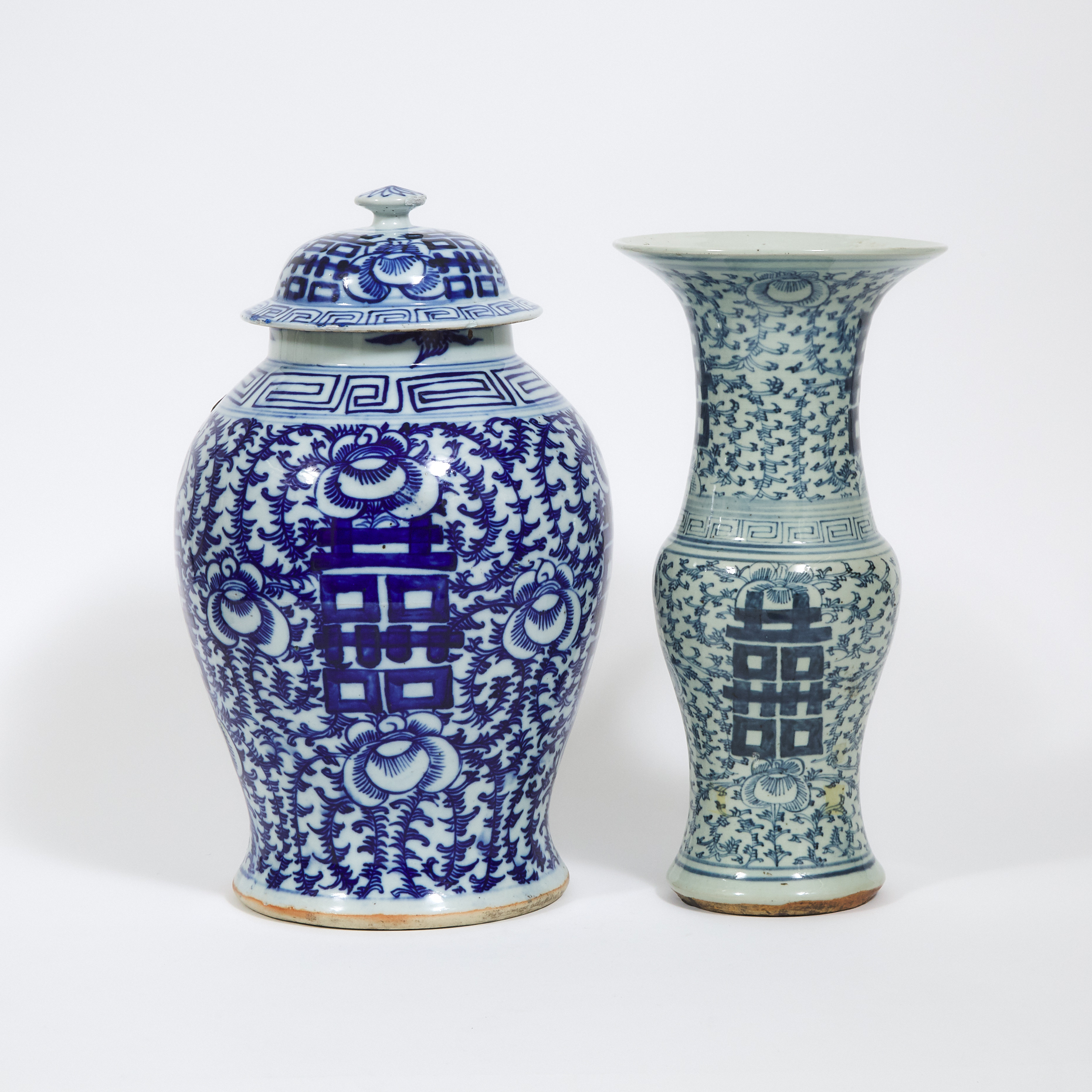 Two Blue and White 'Double Happiness' Vases, Late Qing Dynasty