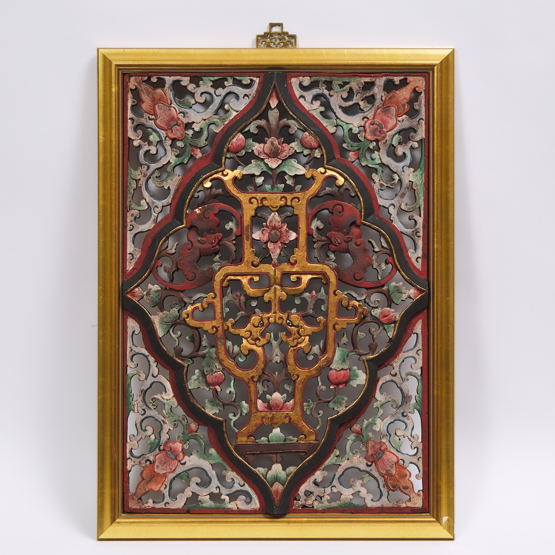 A Framed Wood Temple Carving, 19th Century