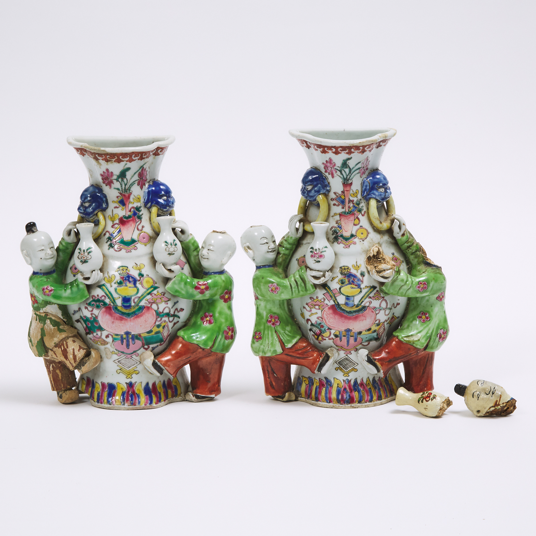 A Pair of Famille Rose Wall Vases, 19th Century