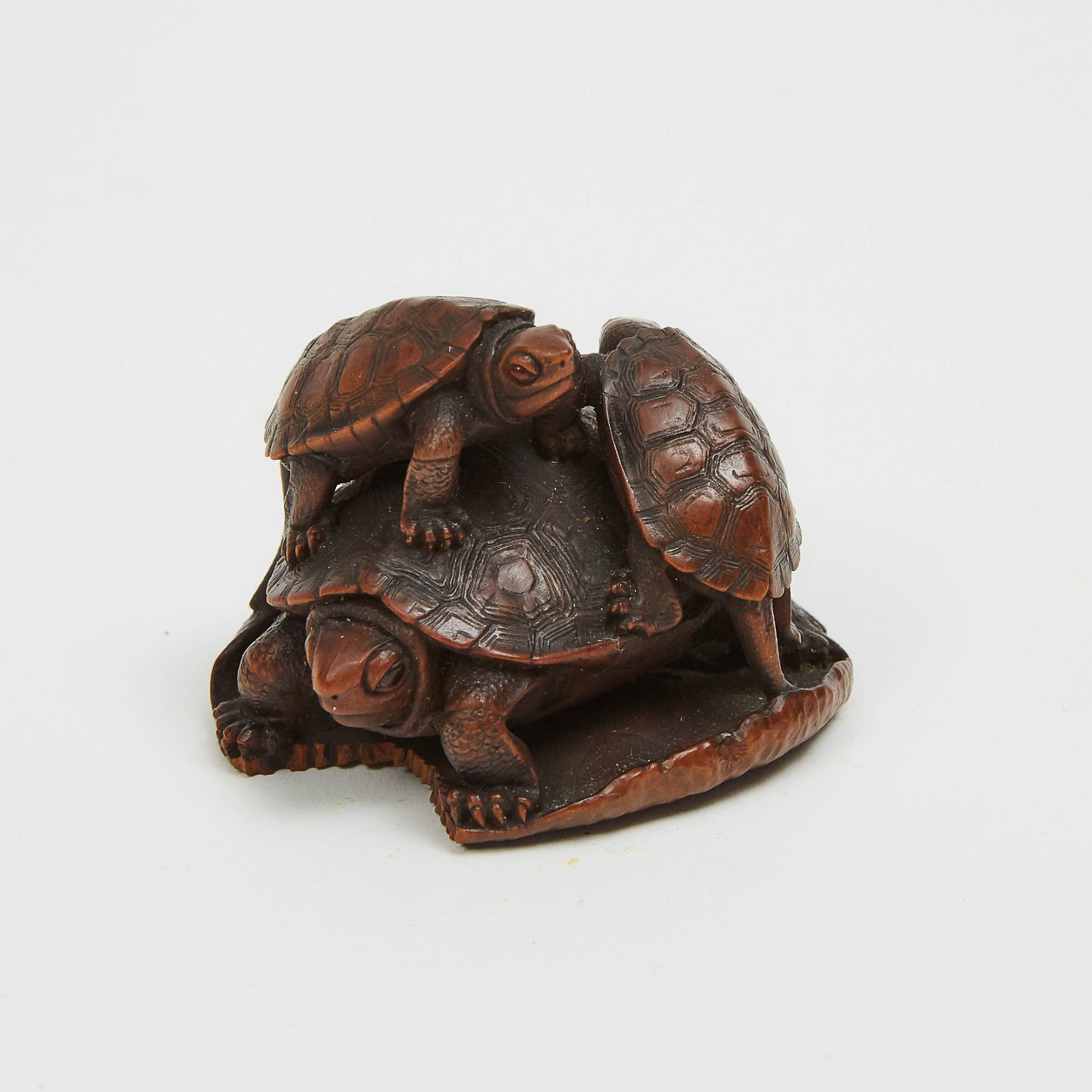 A Boxwood Netsuke of Turtles, Signed Bazan, 19th Century