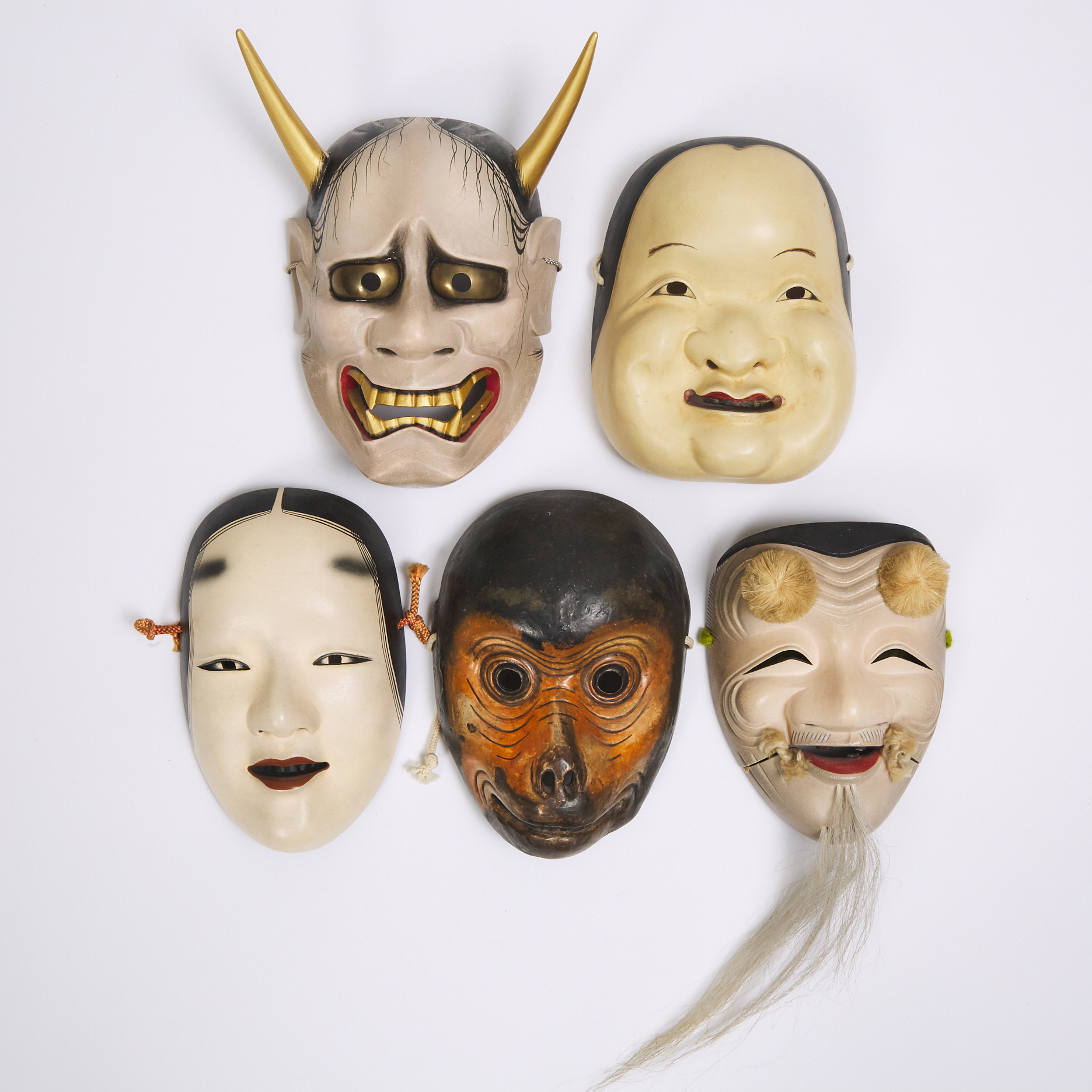 A Group of Five Japanese Noh Masks
