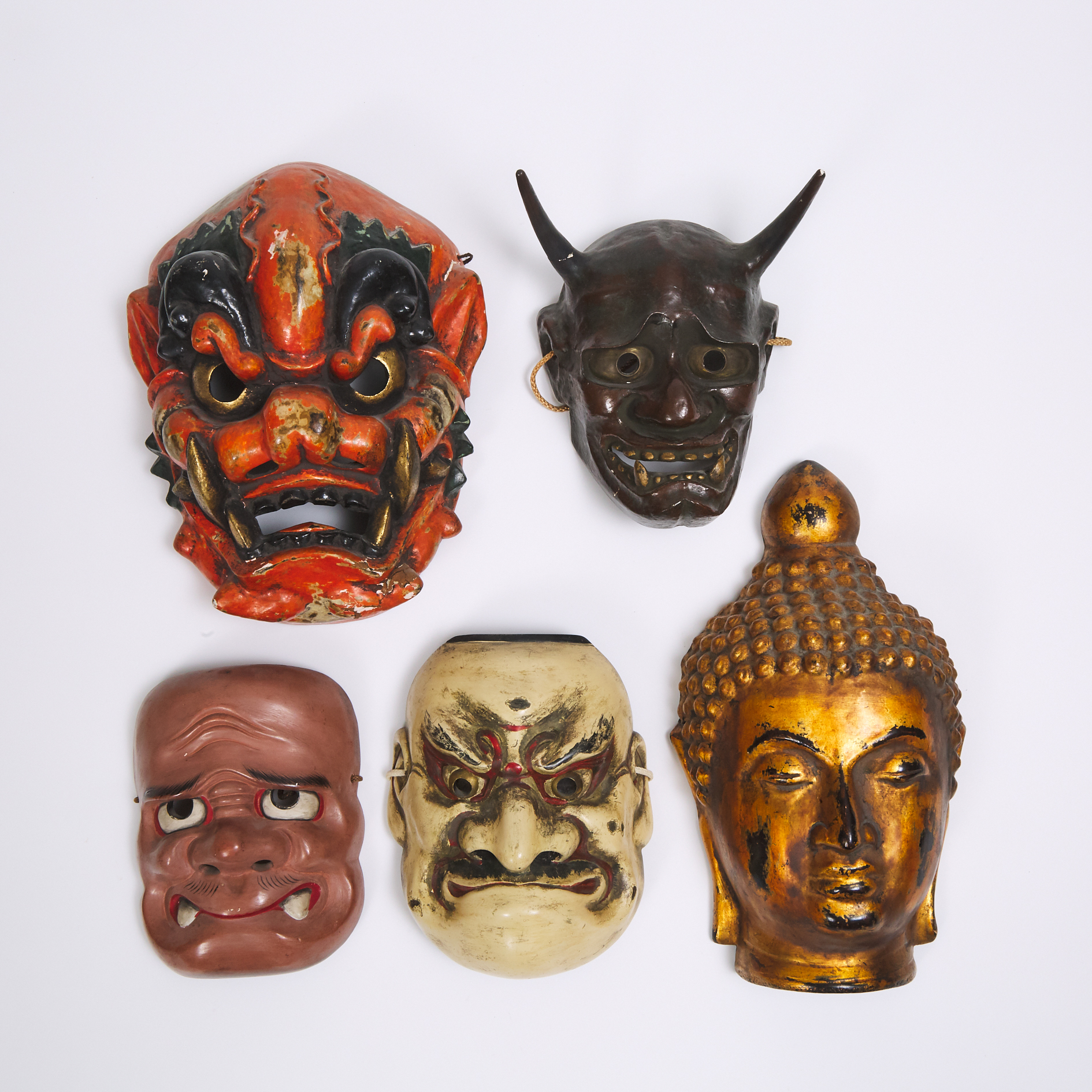 A Group of Five Japanese Masks
